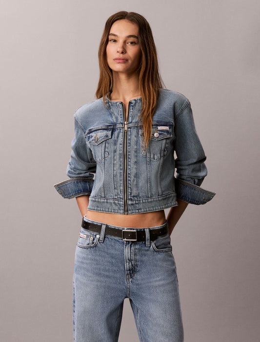 Collarless Cropped Trucker Jacket - Calvin Klein Women