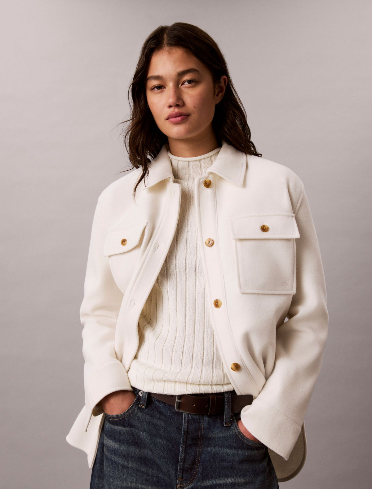 Faux Wool Shirt Jacket - Calvin Klein Women