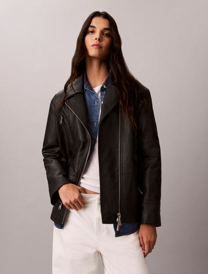 Faux Leather Motorcycle Jacket - Calvin Klein Women