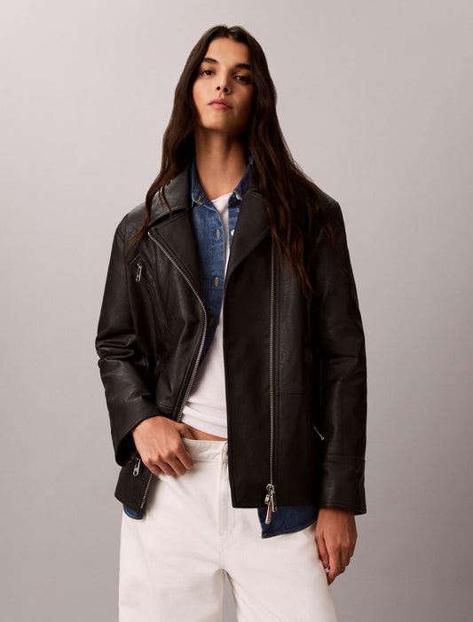 Faux Leather Motorcycle Jacket - Calvin Klein Women