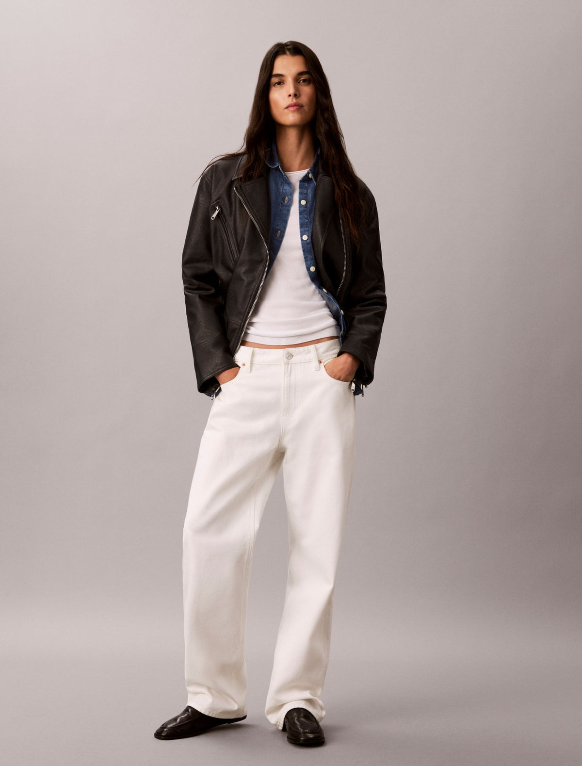 Faux Leather Motorcycle Jacket - Calvin Klein Women