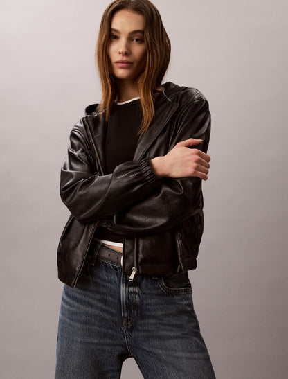 Faux Leather Hooded Jacket - Calvin Klein Women