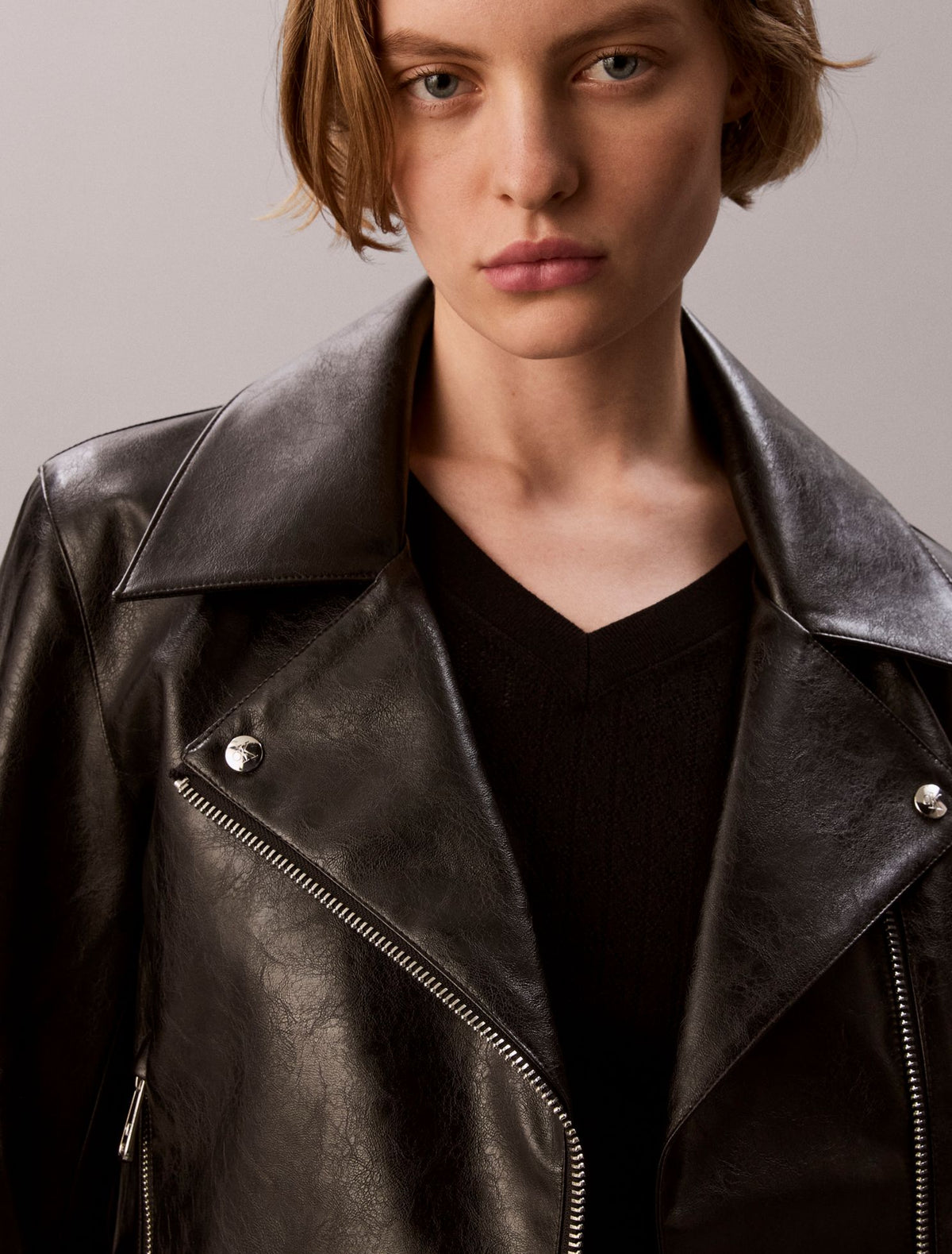 Faux Leather Biker Jacket - Calvin Klein Women
