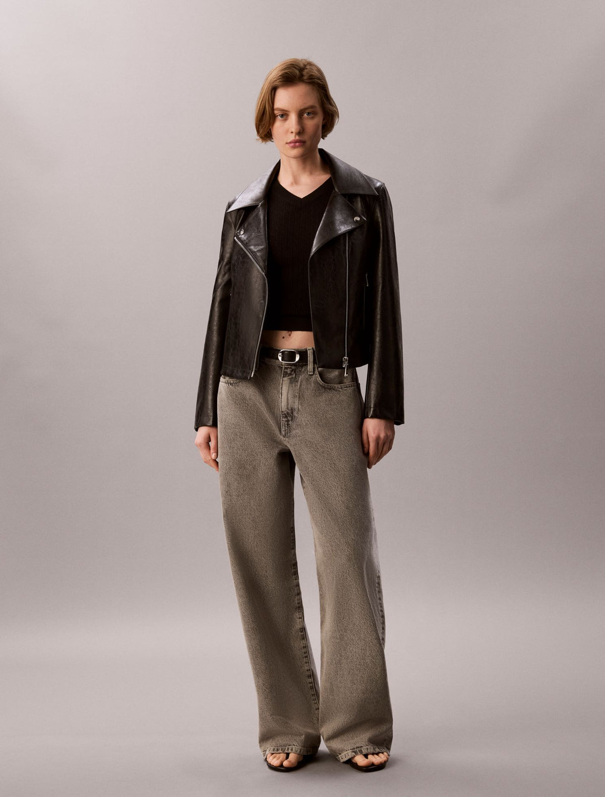 Faux Leather Biker Jacket - Calvin Klein Women