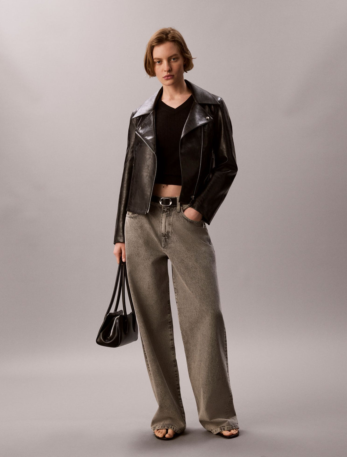 Faux Leather Biker Jacket - Calvin Klein Women