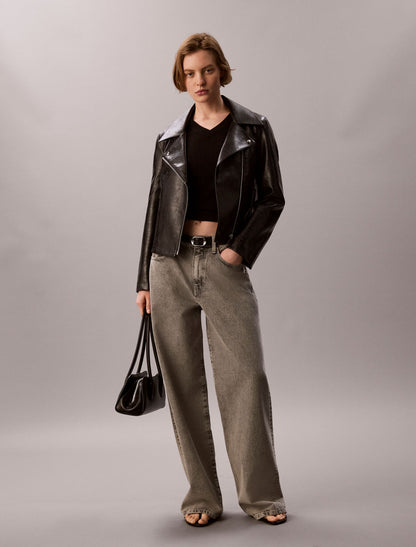 Faux Leather Biker Jacket - Calvin Klein Women