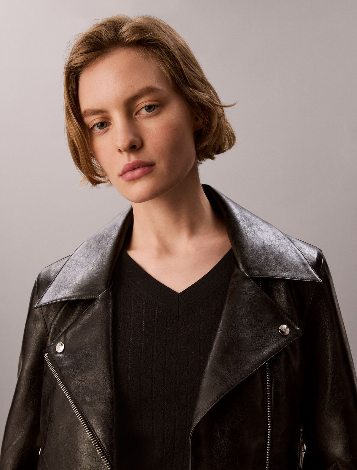 Faux Leather Biker Jacket - Calvin Klein Women