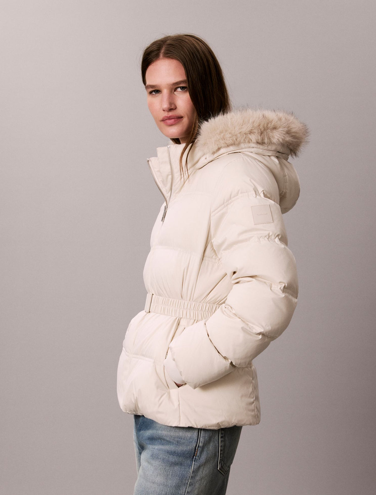 Matte Belted Short Puffer Jacket - Calvin Klein Women
