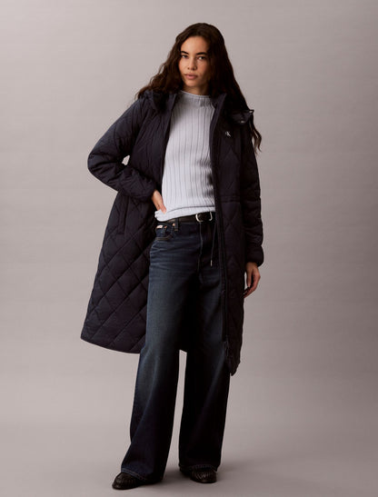 Quilted Hooded Long Liner Coat - Calvin Klein Women
