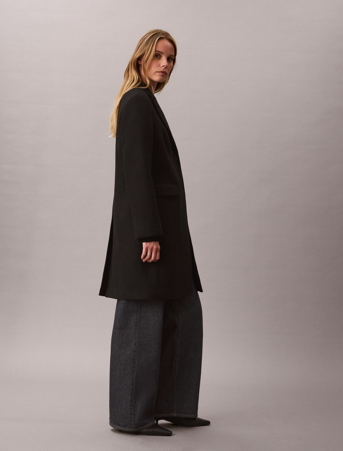 Tailored Wool Blend Single Breasted Coat - Calvin Klein Women