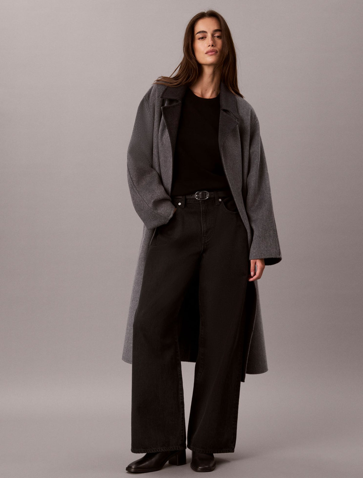Melange Wool Blend Wrap Coat - Calvin Klein Women