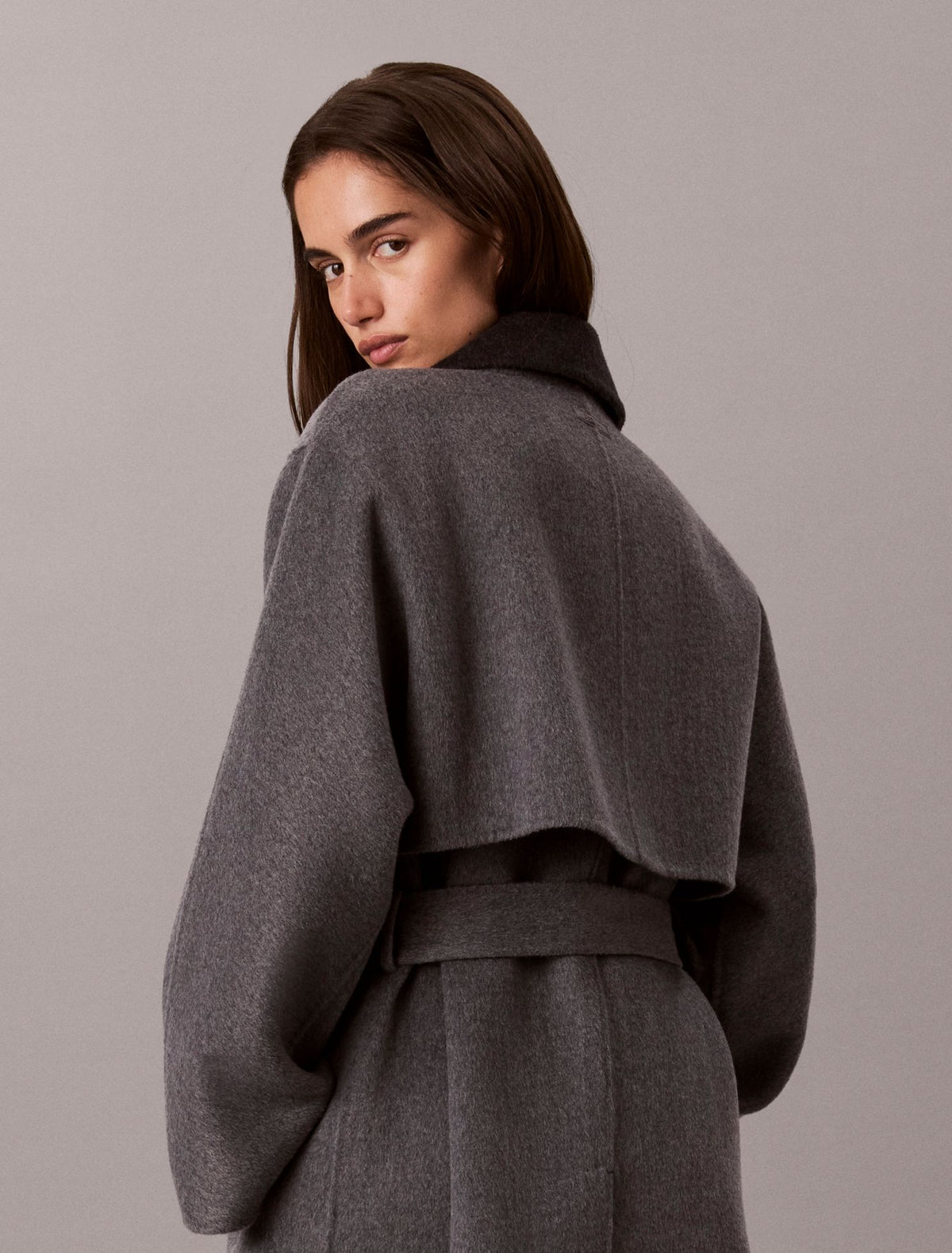 Melange Wool Blend Wrap Coat - Calvin Klein Women