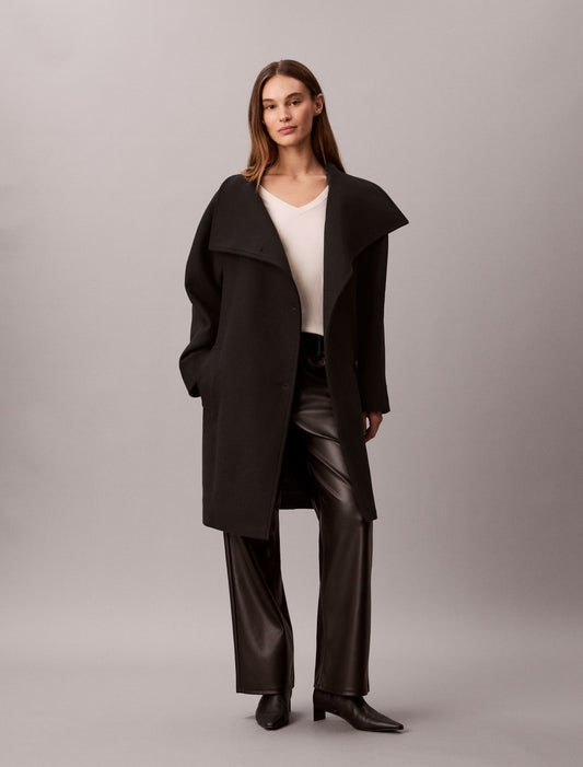 Wool Blend Funnel Neck Coat - Calvin Klein Women