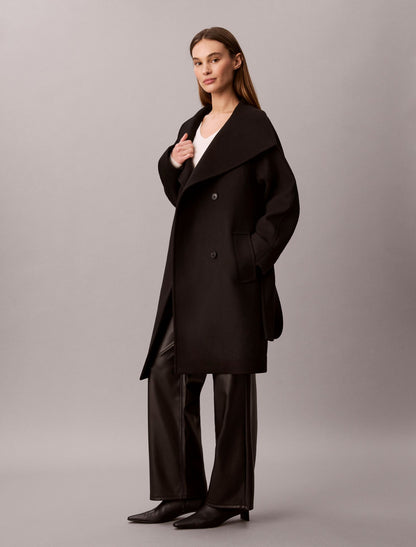 Wool Blend Funnel Neck Coat - Calvin Klein Women