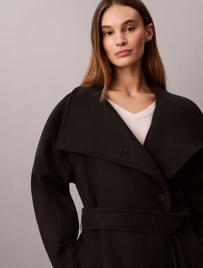Wool Blend Funnel Neck Coat - Calvin Klein Women
