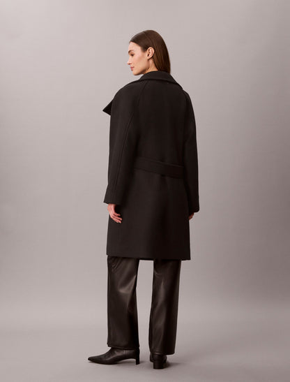 Wool Blend Funnel Neck Coat - Calvin Klein Women