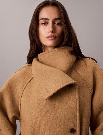 Wool Blend Funnel Neck Coat - Calvin Klein Women