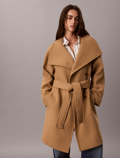 Wool Blend Funnel Neck Coat - Calvin Klein Women