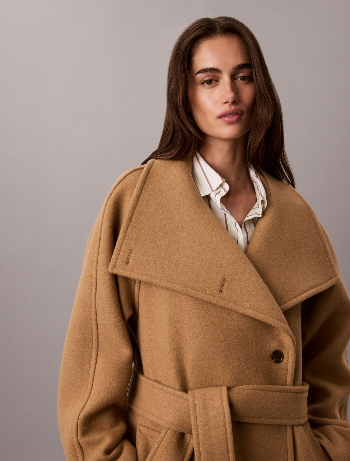Wool Blend Funnel Neck Coat - Calvin Klein Women