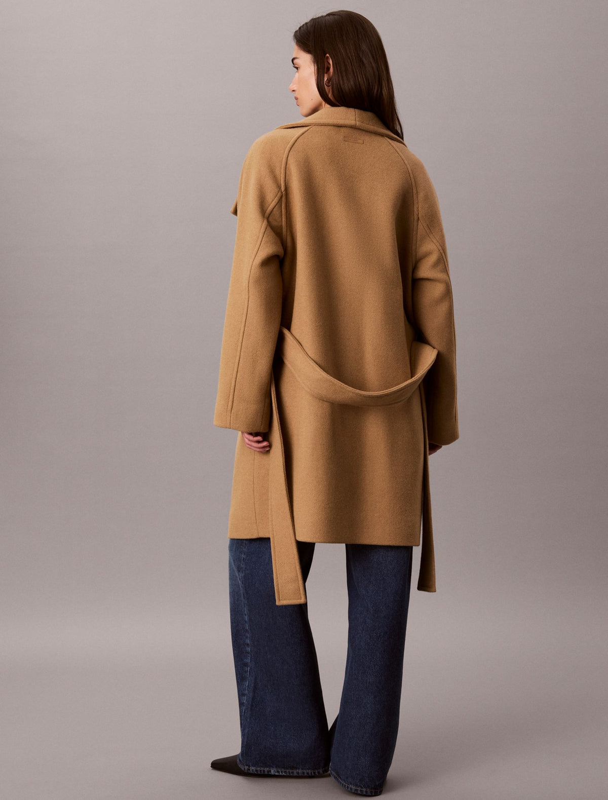 Wool Blend Funnel Neck Coat - Calvin Klein Women