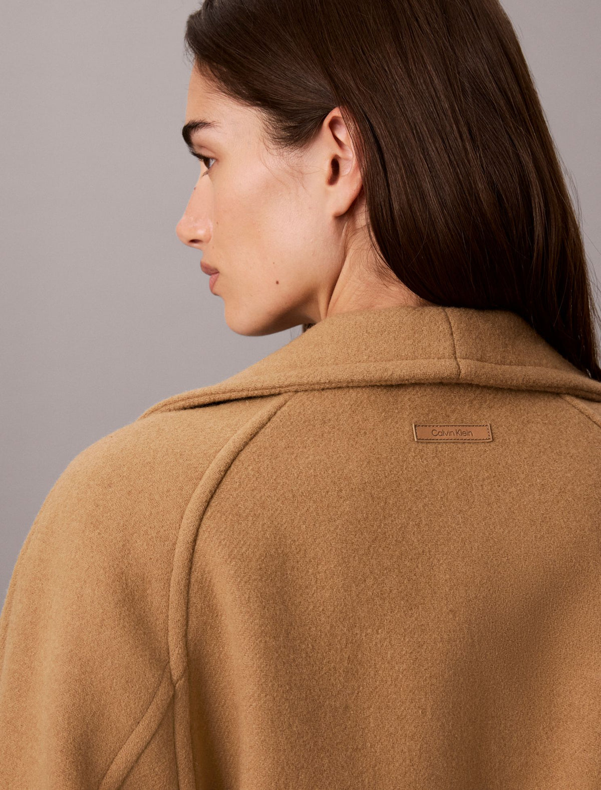 Wool Blend Funnel Neck Coat - Calvin Klein Women
