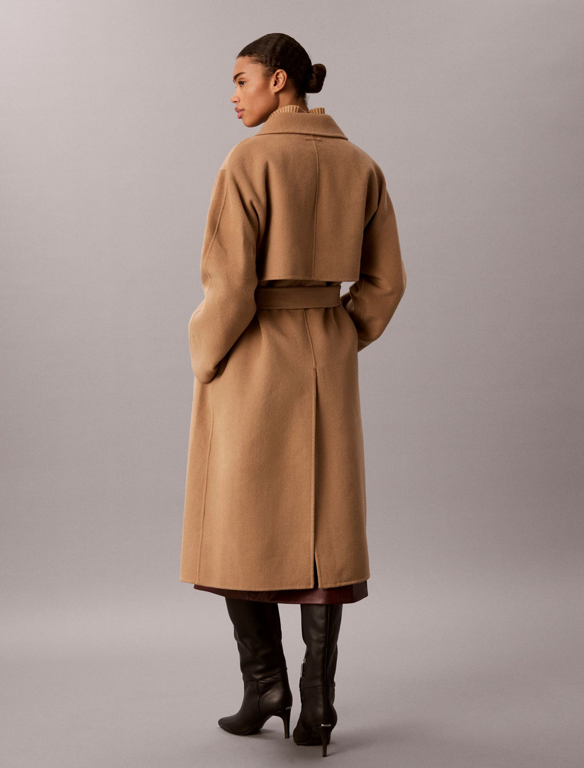 Double Faced Wool Blend Wrap Coat - Calvin Klein Women