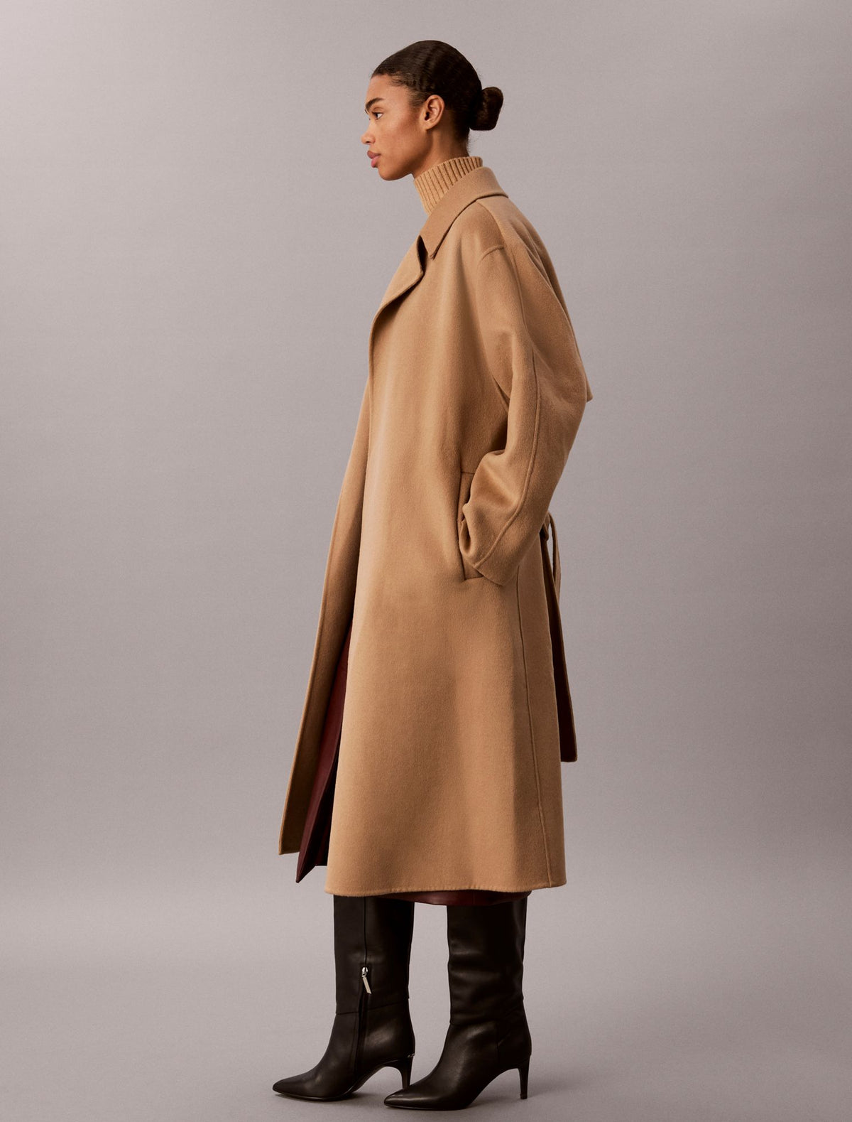 Double Faced Wool Blend Wrap Coat - Calvin Klein Women