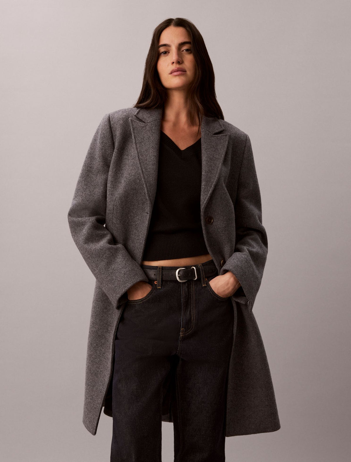 Tailored Single Breasted Wool Blend Coat - Calvin Klein Women