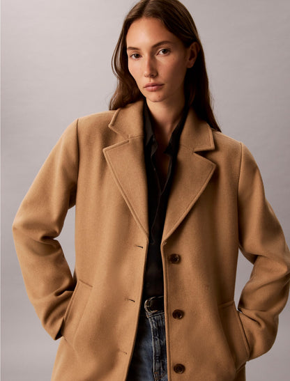Wool Blend Tailored Coat - Calvin Klein Women