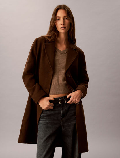 Wool Blend Tailored Coat - Calvin Klein Women