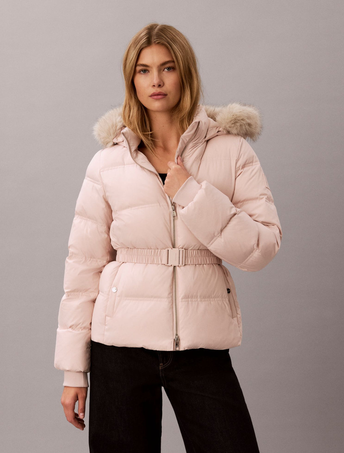 Matte Belted Short Puffer Jacket - Calvin Klein Women