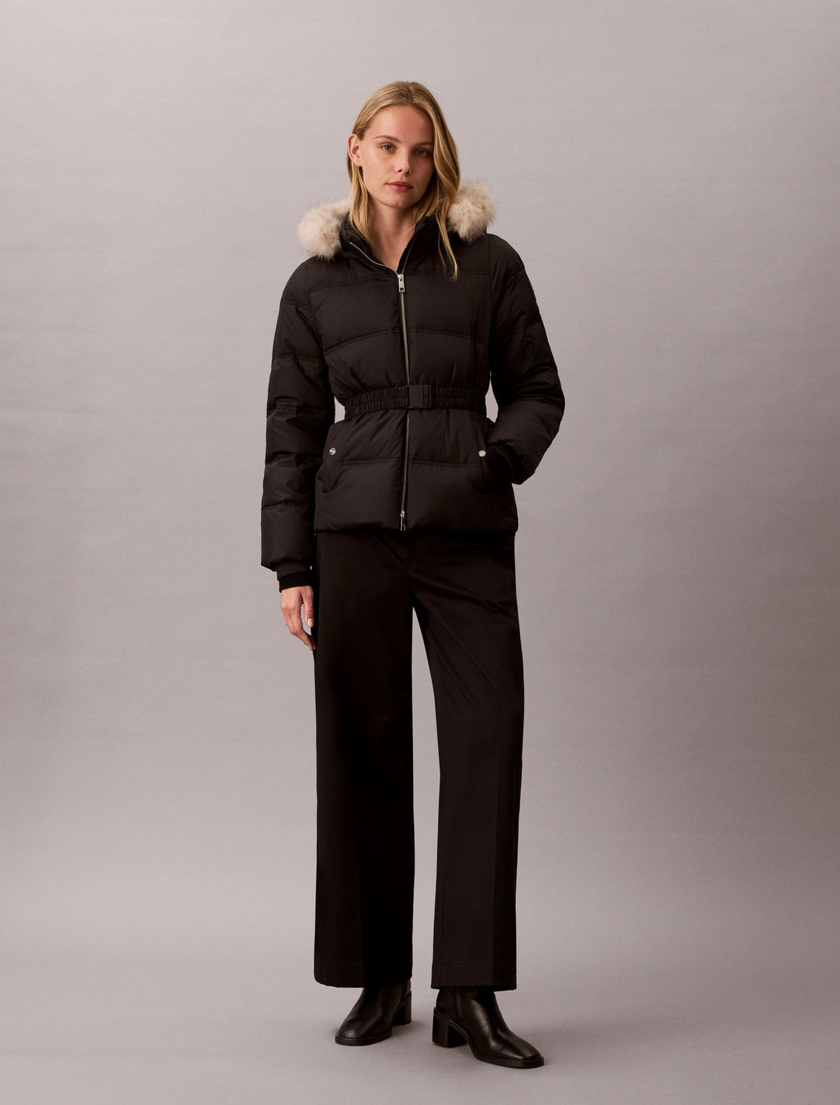 Matte Belted Short Puffer Jacket - Calvin Klein Women