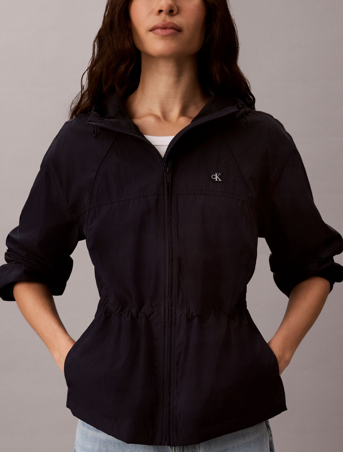 Lightweight Cinch Waist Windbreaker Jacket - Calvin Klein Women