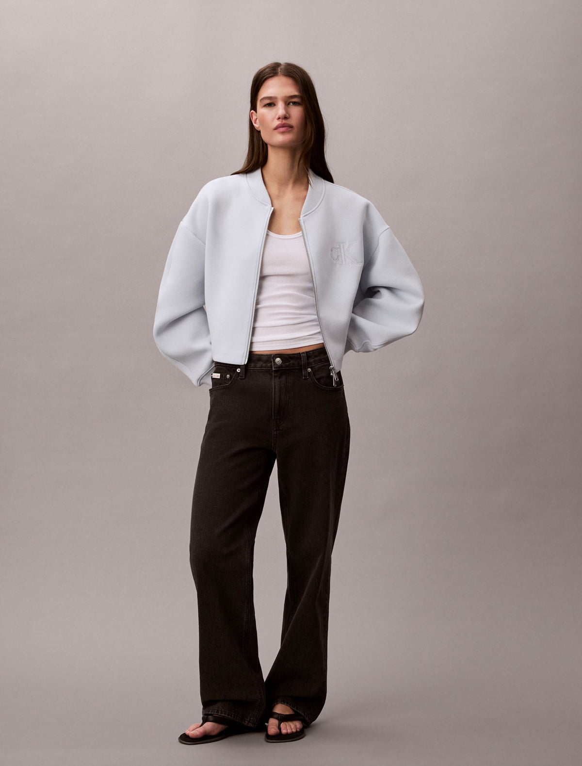 Smooth Cropped Relaxed Bomber Jacket - Calvin Klein Women