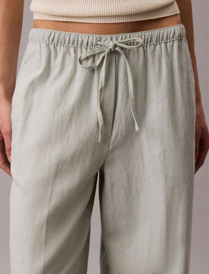 Linen Blend Drawstring Wide Leg Pants - Calvin Klein Women