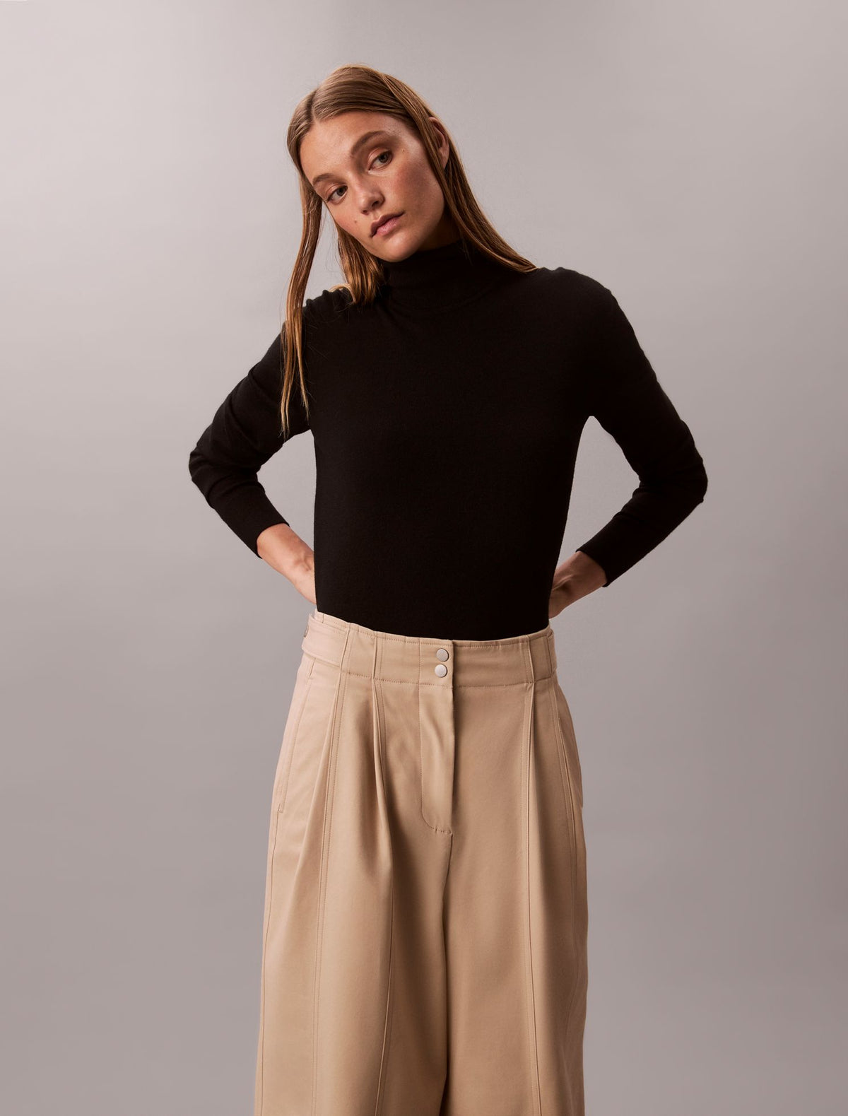 Adjustable Wide Leg Chino Pants - Calvin Klein Women