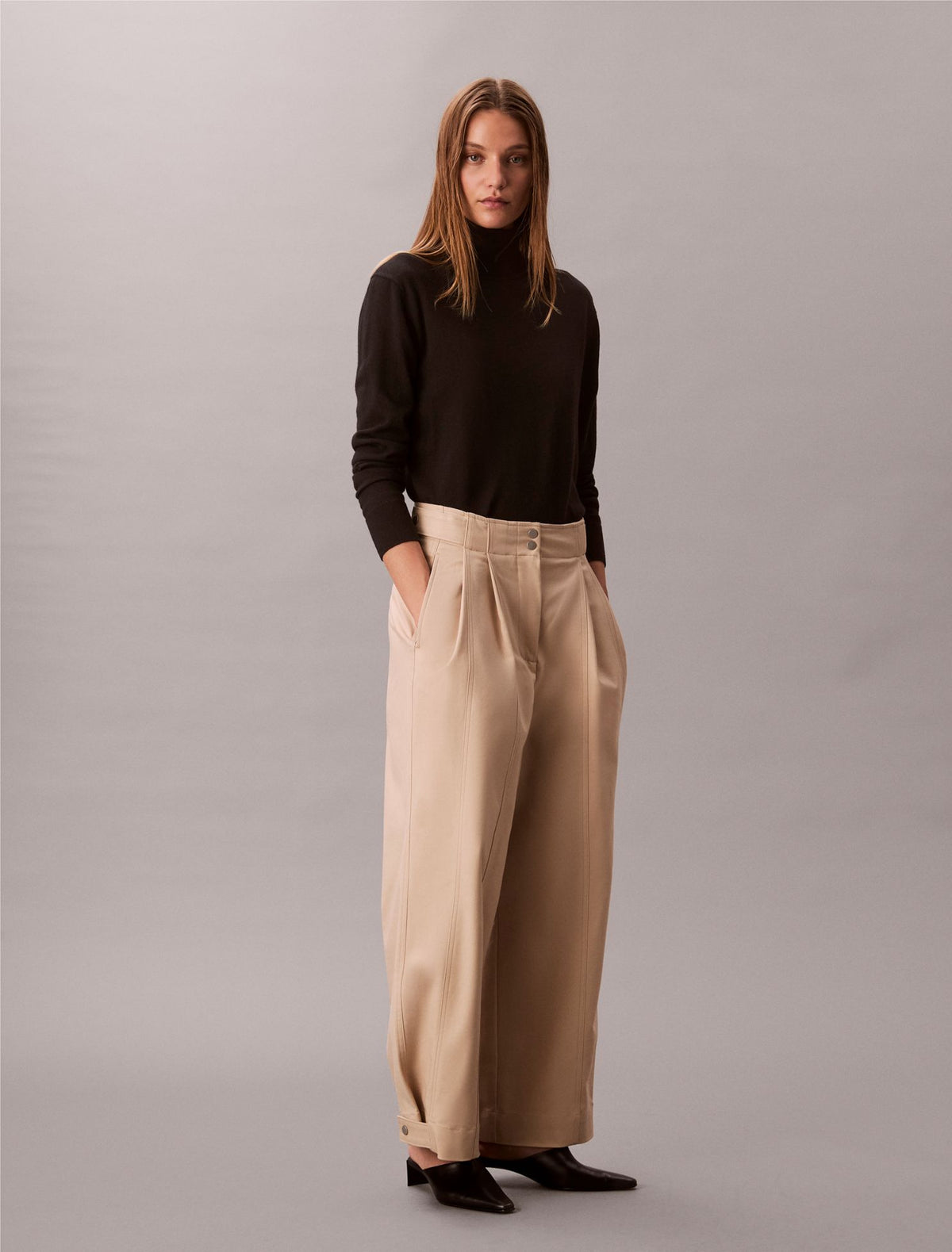 Adjustable Wide Leg Chino Pants - Calvin Klein Women
