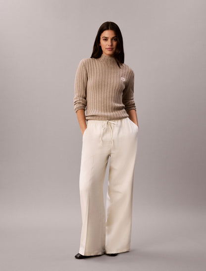 Linen Blend Drawstring Wide Leg Pants - Calvin Klein Women
