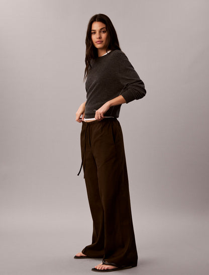 Linen Blend Drawstring Wide Leg Pants - Calvin Klein Women