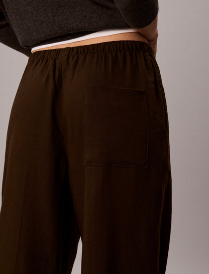 Linen Blend Drawstring Wide Leg Pants - Calvin Klein Women