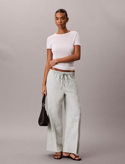 Linen Blend Drawstring Wide Leg Pants - Calvin Klein Women