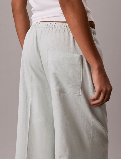 Linen Blend Drawstring Wide Leg Pants - Calvin Klein Women