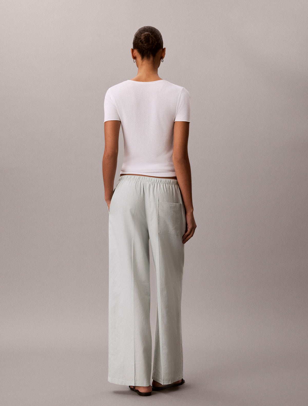 Linen Blend Drawstring Wide Leg Pants - Calvin Klein Women