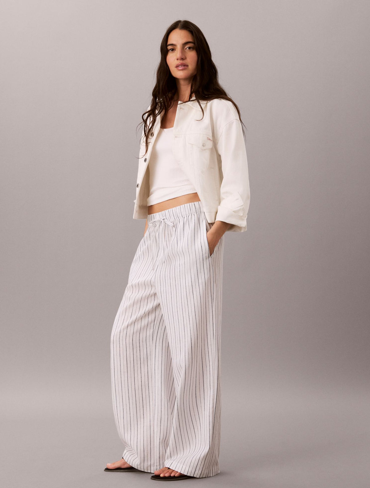 Linen Blend Pull-On Pants - Calvin Klein Women
