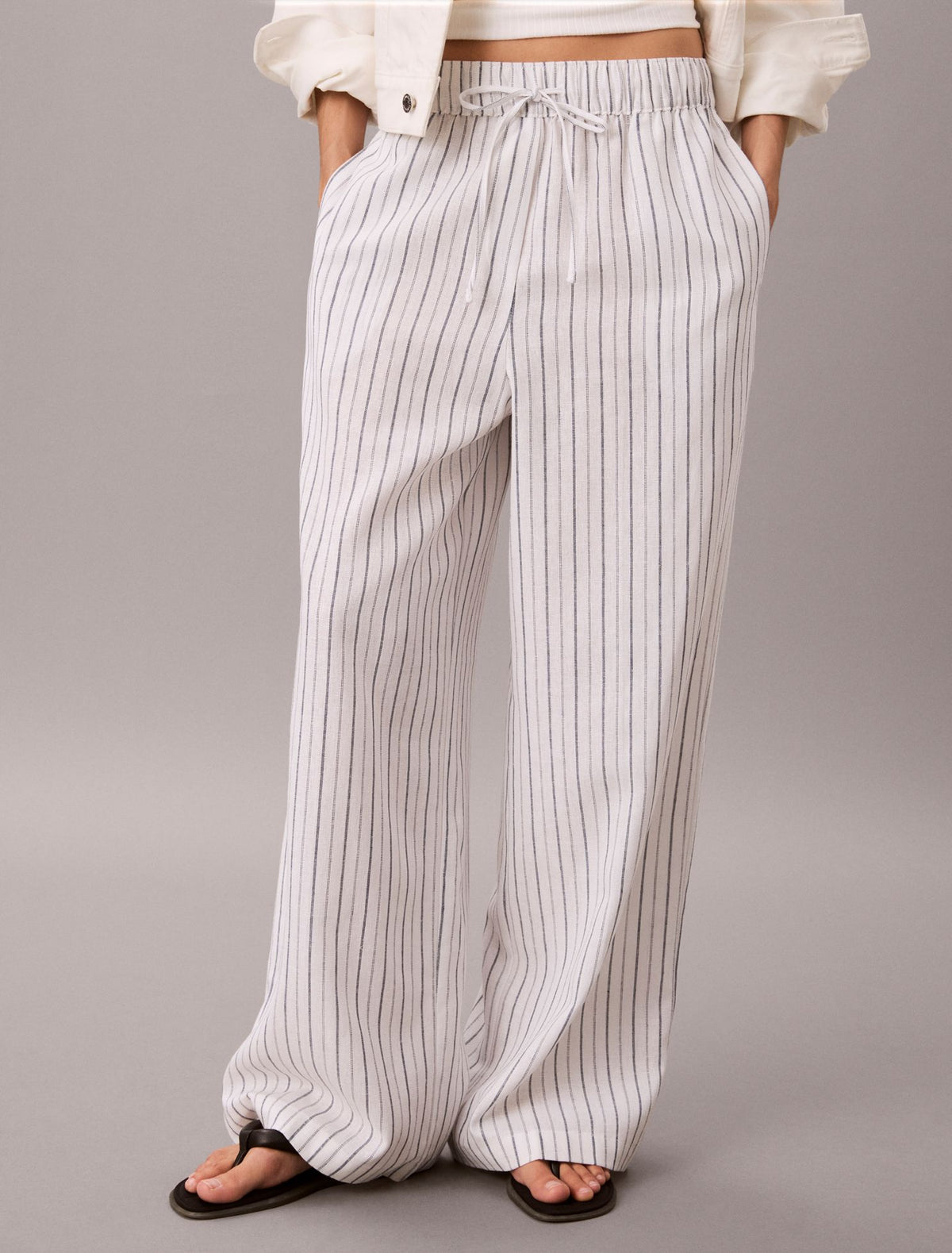 Linen Blend Pull-On Pants - Calvin Klein Women