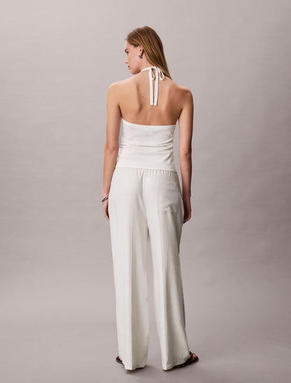 Linen Blend Drawstring Wide Leg Pants - Calvin Klein Women