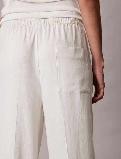 Linen Blend Drawstring Wide Leg Pants - Calvin Klein Women