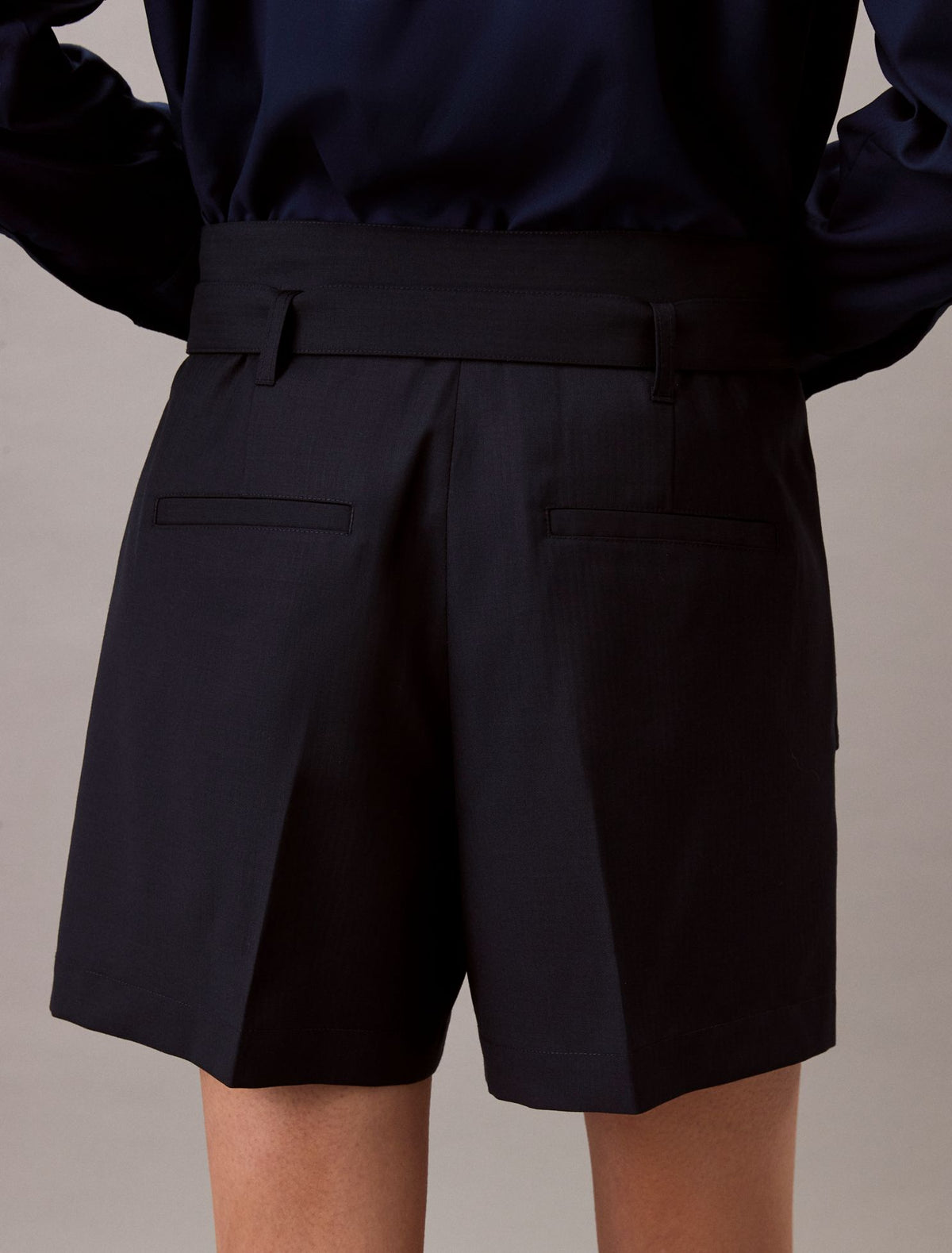 Wool Blend Herringbone Utility Shorts - Calvin Klein Women