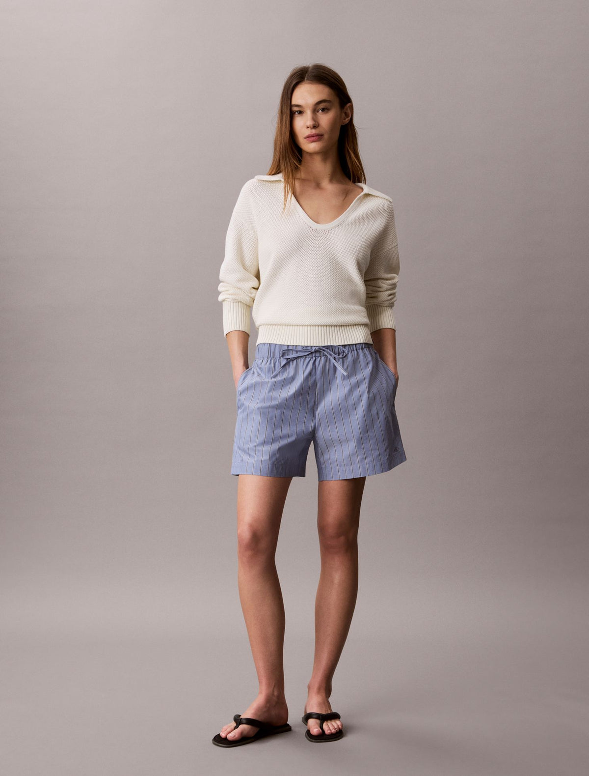 Cotton Poplin Stripe Boxer Shorts - Calvin Klein Women