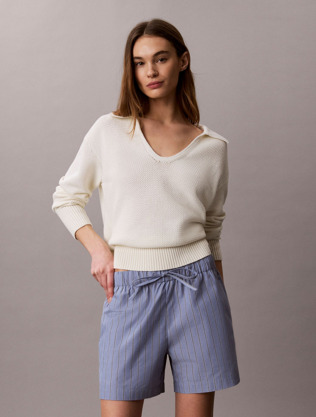 Cotton Poplin Stripe Boxer Shorts - Calvin Klein Women